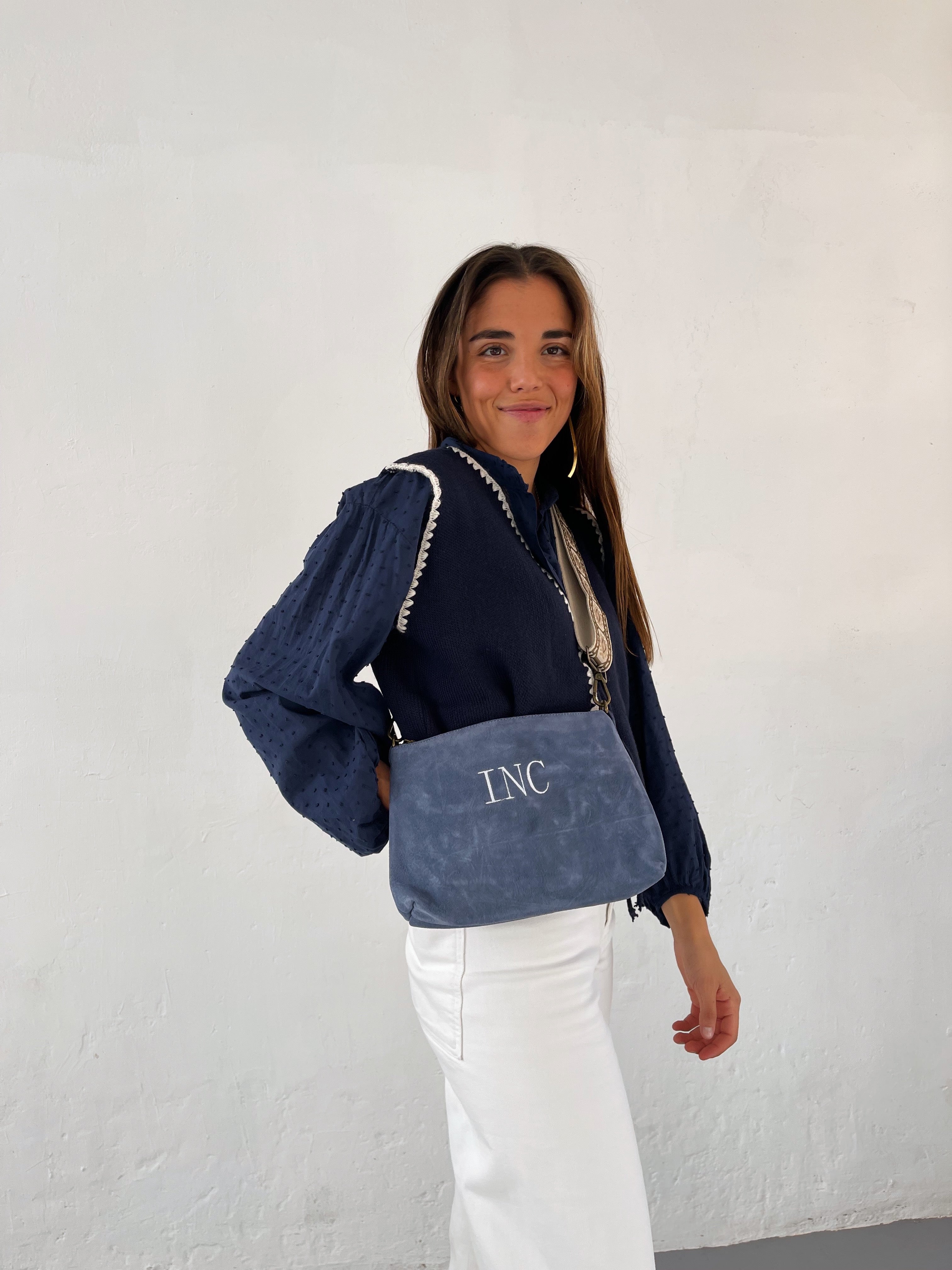 Sac Bandoulière En Daim Bleu
