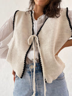 Chaleco En Punto Beige Y Marino