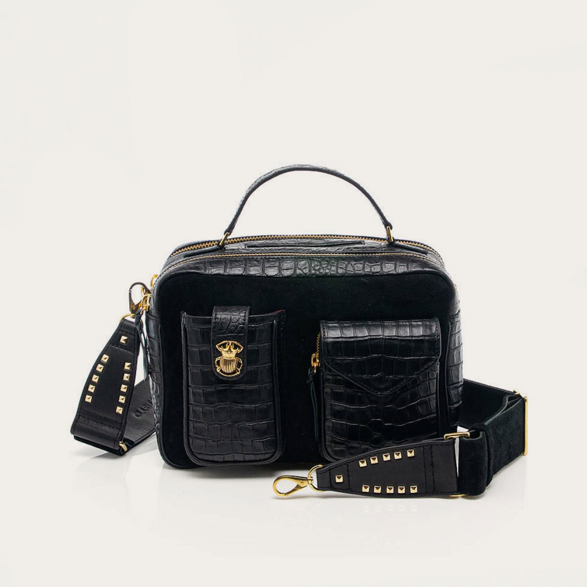 Bolso Cesar con relieve de cocodrilo negro