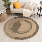 Round Nature Rug Natural Jute Look - Black Pattern