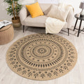 Alfombra Redonda Nature Efecto Yute Natural - Motivos Orientales Negros