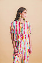 Conjunto Top Aimée + Pantalón Tilda Orphism Lines Arco Iris