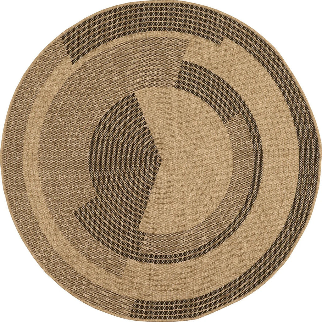 Round Nature Rug Natural Jute Look - Black Pattern