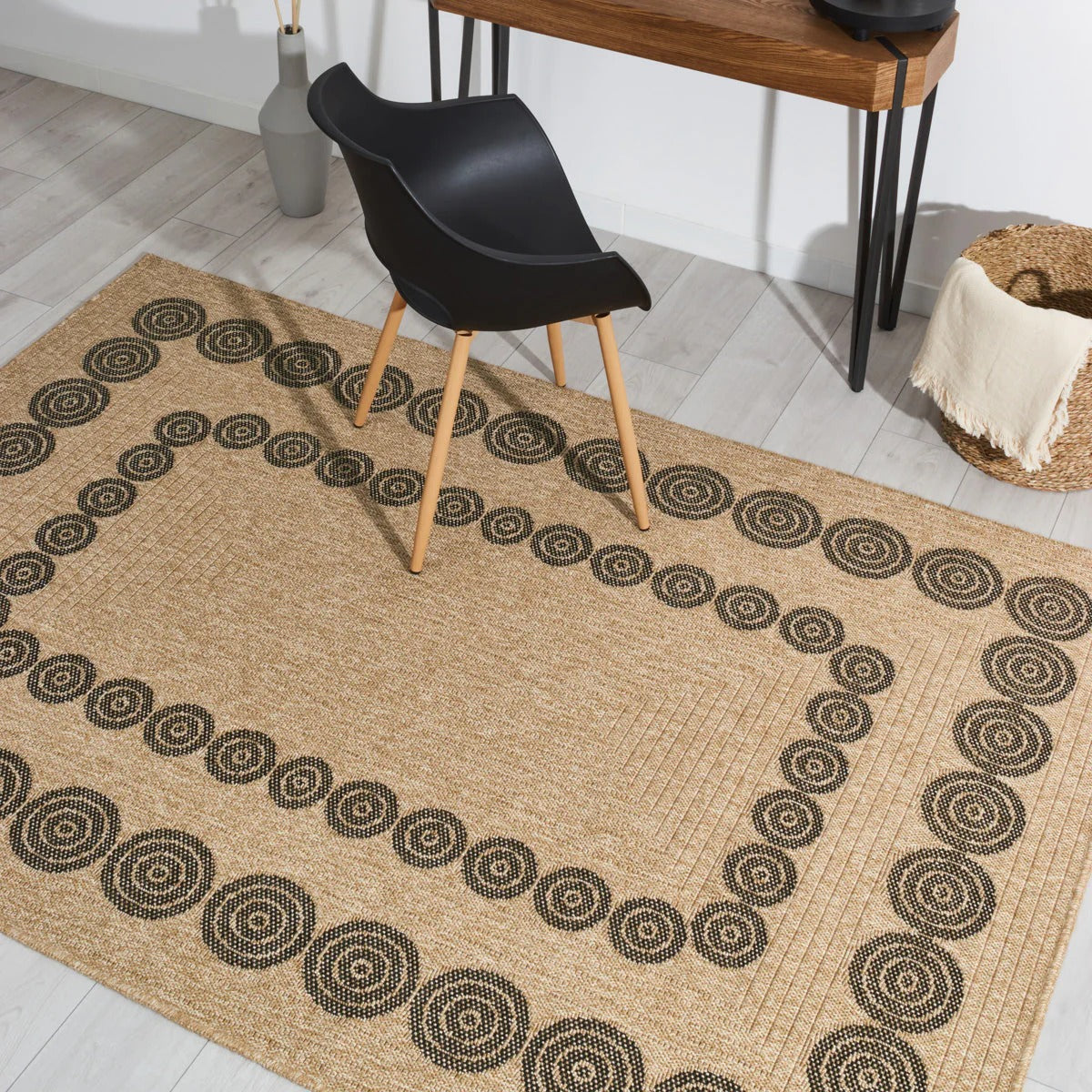Nature Rug Natural Jute Look - Black Geometric Patterns