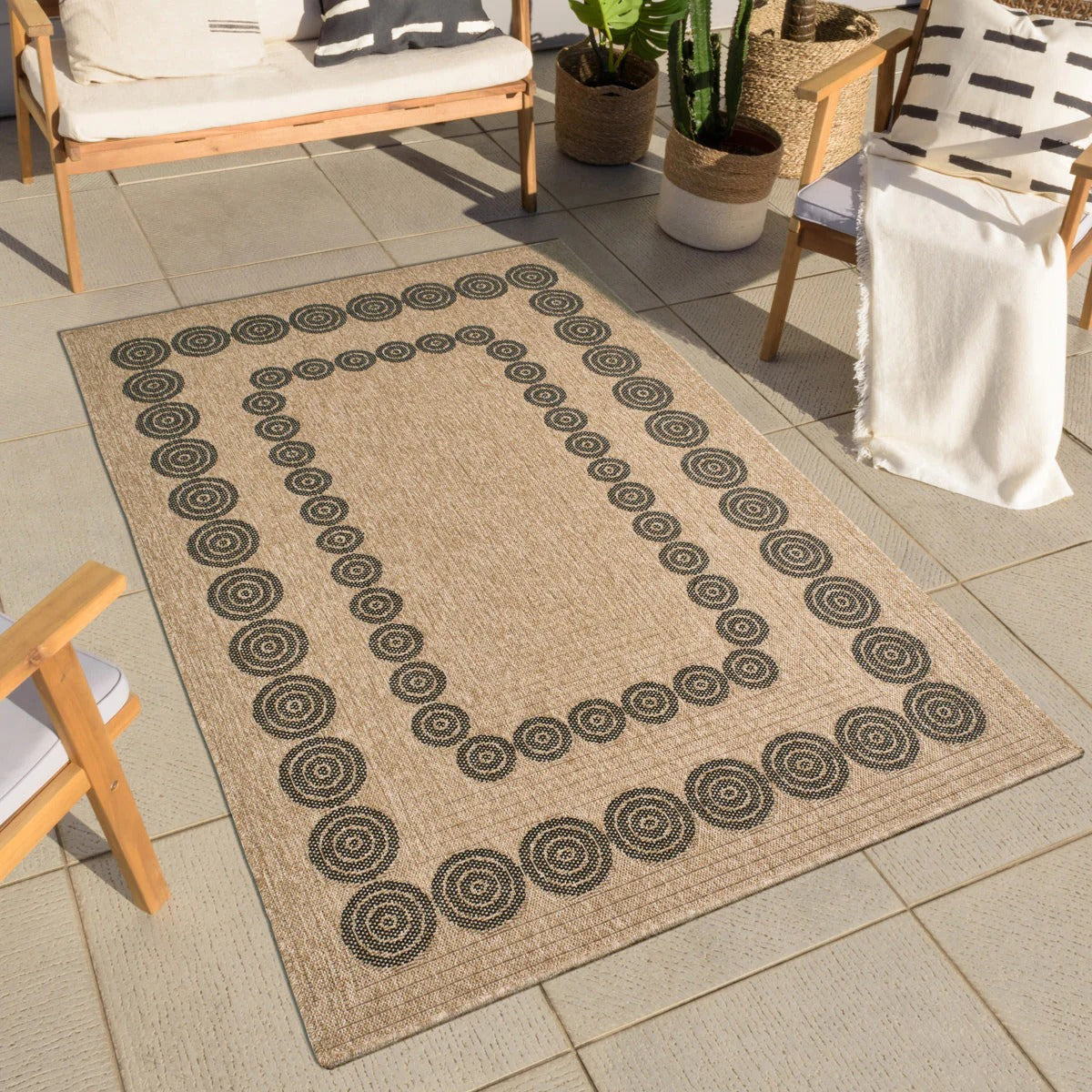 Nature Rug Natural Jute Look - Black Geometric Patterns