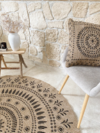 Alfombra Redonda Nature Efecto Yute Natural - Motivos Orientales Negros