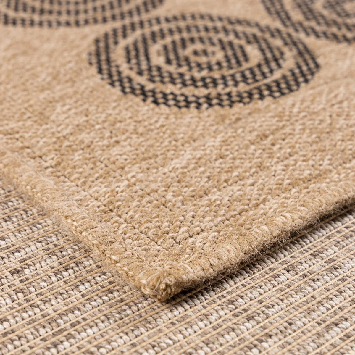 Nature Rug Natural Jute Look - Black Geometric Patterns