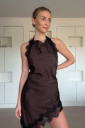 Robe Dos Nu En Dentelle Marron