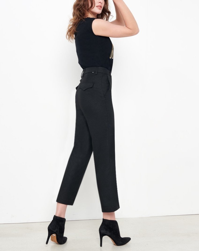 Lorenzo Fancy Cropped Straight Jeans - Glitter Black