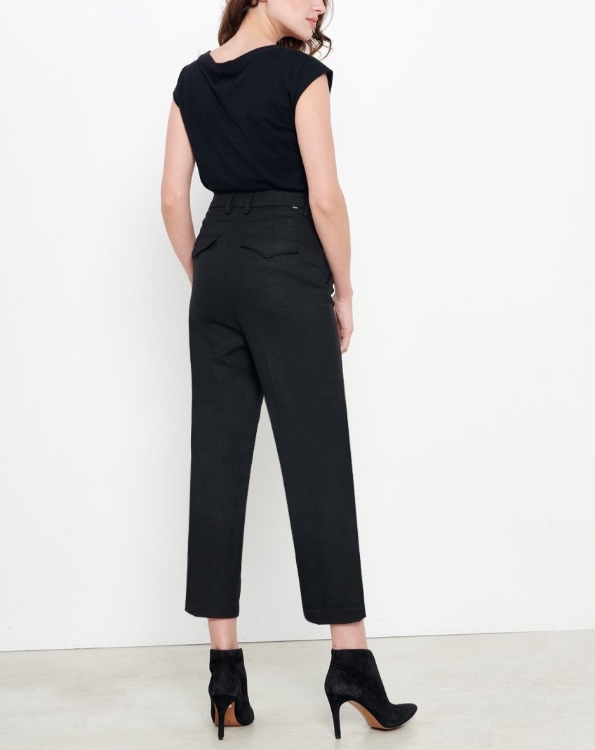 Lorenzo Fancy Cropped Straight Jeans - Glitter Black