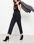 Lorenzo Fancy Cropped Straight Jeans - Glitter Black