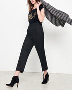 Lorenzo Fancy Cropped Straight Jeans - Glitter Black