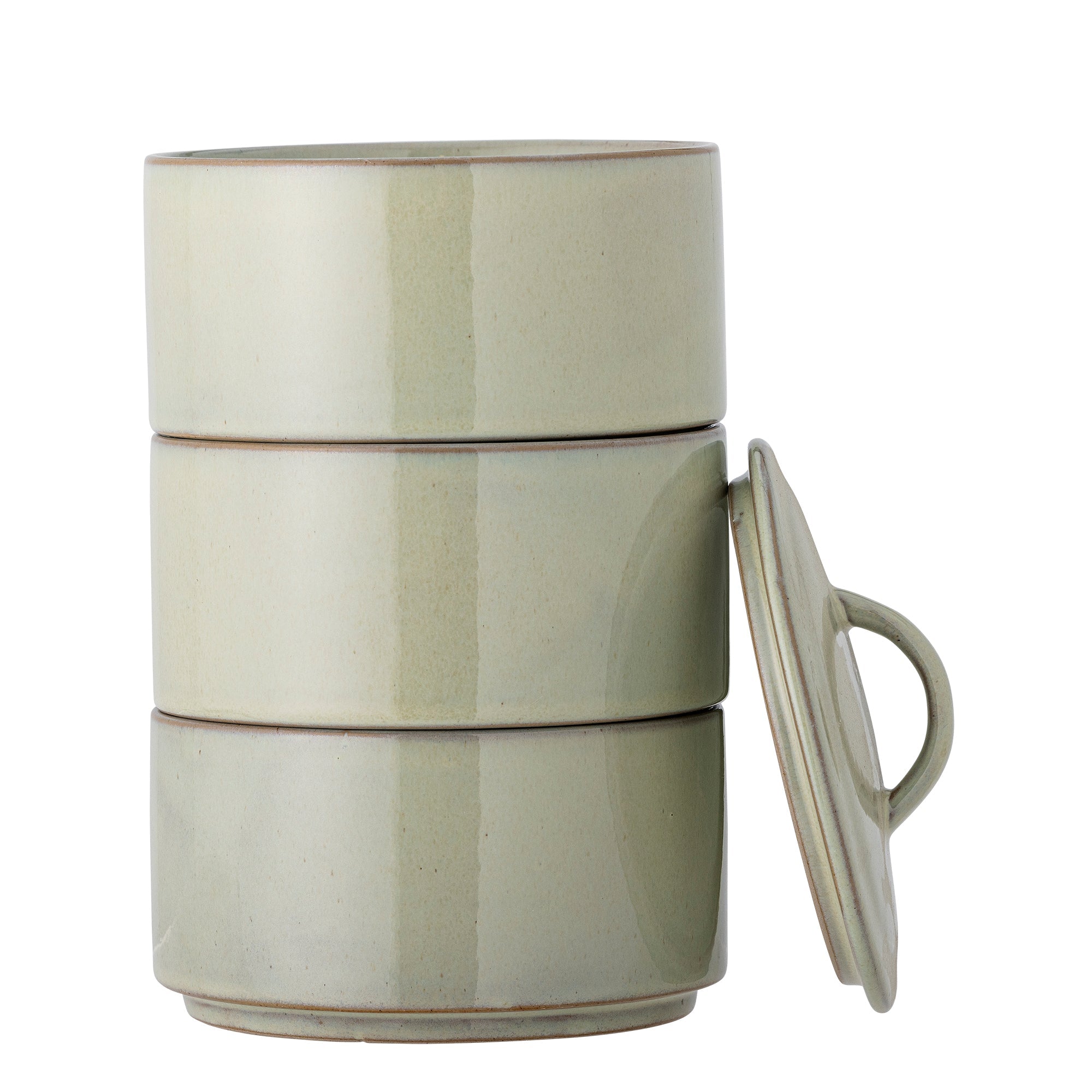 Ebba - Set of 2 Jars With Lid - Green - Stoneware