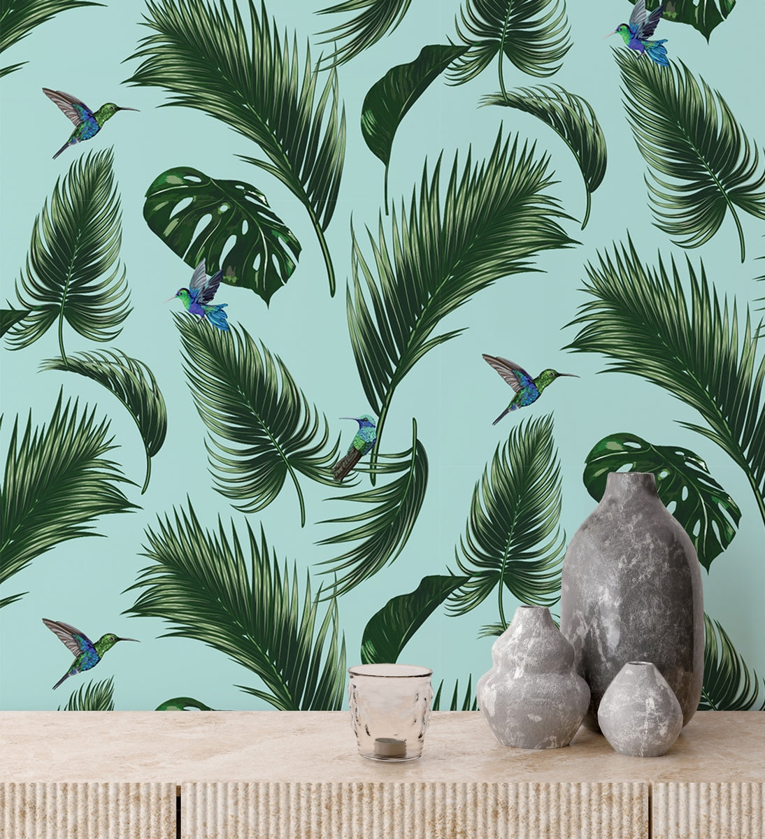 Rollo de Papel Pintado Jungle - Verde Agua