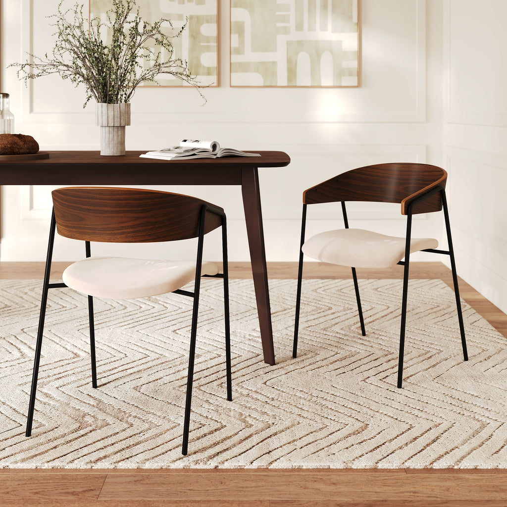 Esmée - Set of 2 Chairs in Off-White Velvet and Walnut Wood