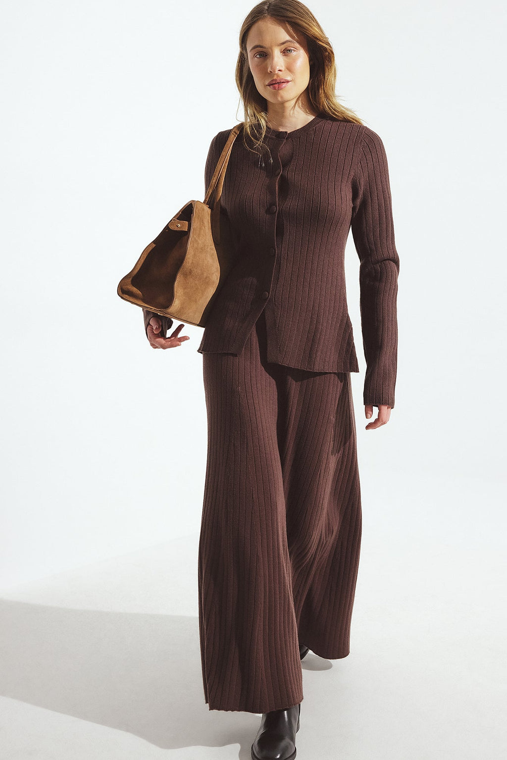 Jupe Longue Asymétrique En Maille Marron