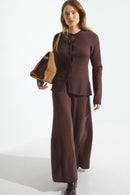 Jupe Longue Asymétrique En Maille Marron