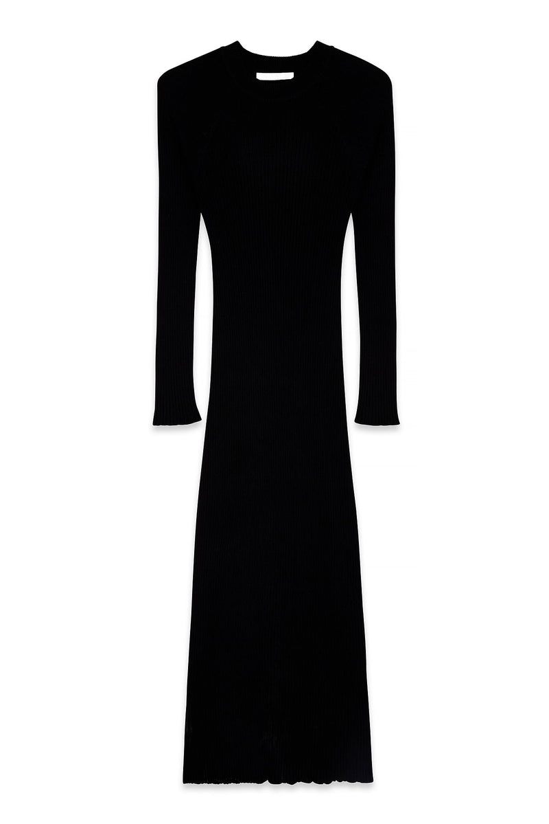 Robe Longue En Maille Côtelée Noir