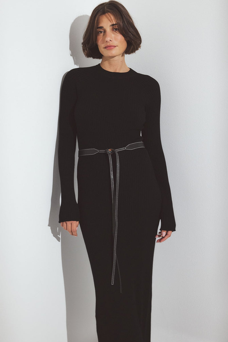 Robe Longue En Maille Côtelée Noir