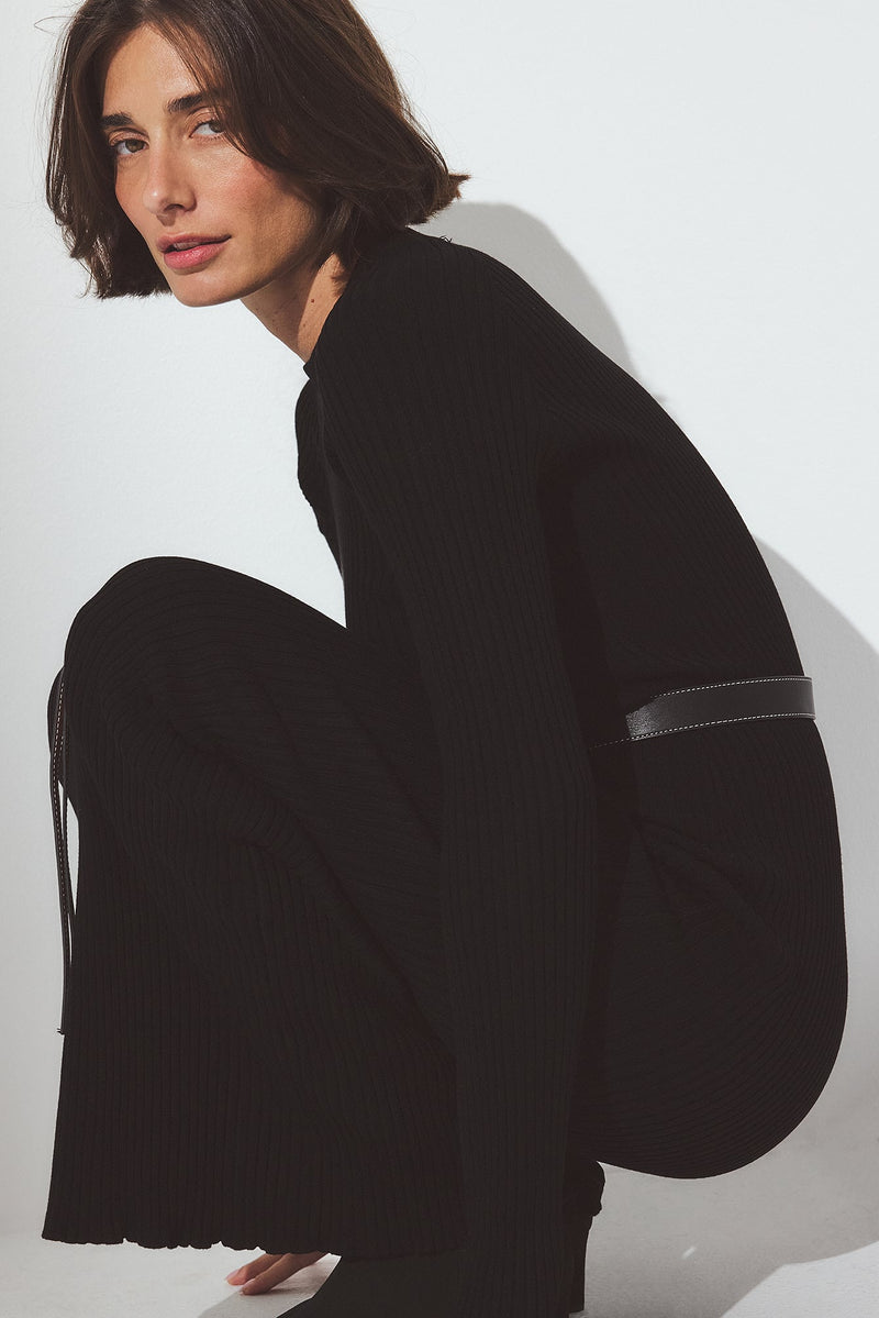 Robe Longue En Maille Côtelée Noir