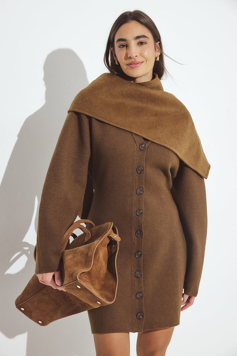 Robe Courte En Maille À Coupe Structurée Marron