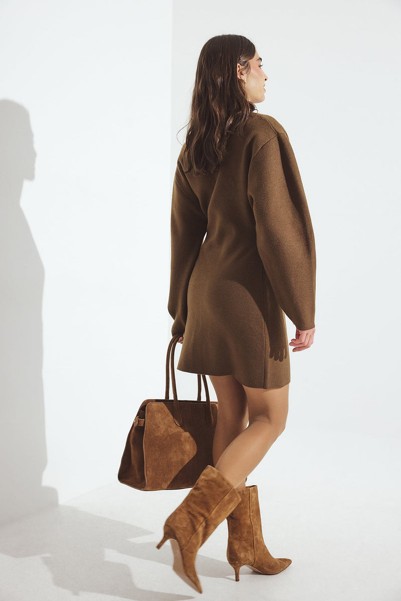 Robe Courte En Maille À Coupe Structurée Marron