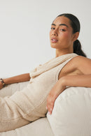 Robe Longue En Maille À Décolleté En Cascade Beige