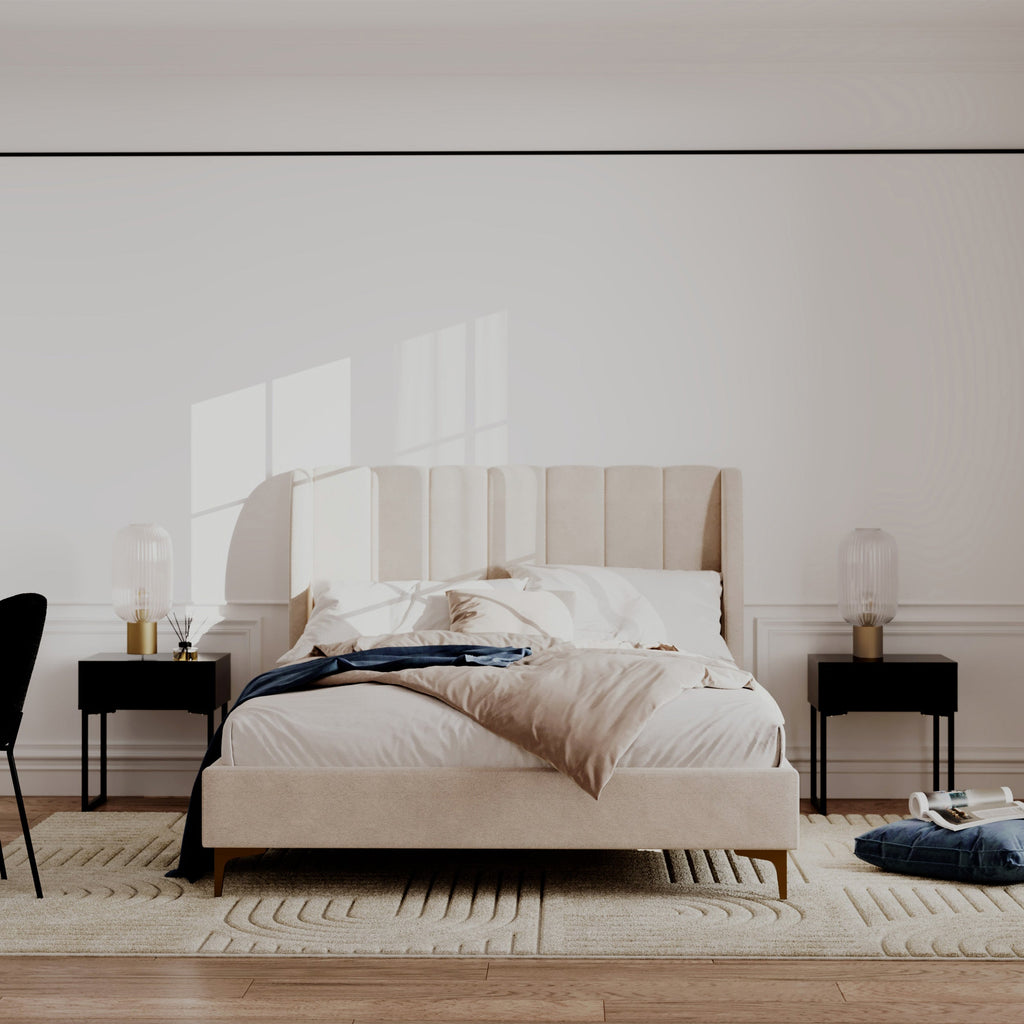 Koda - Double Bed In Beige Fabric And Gold Feet