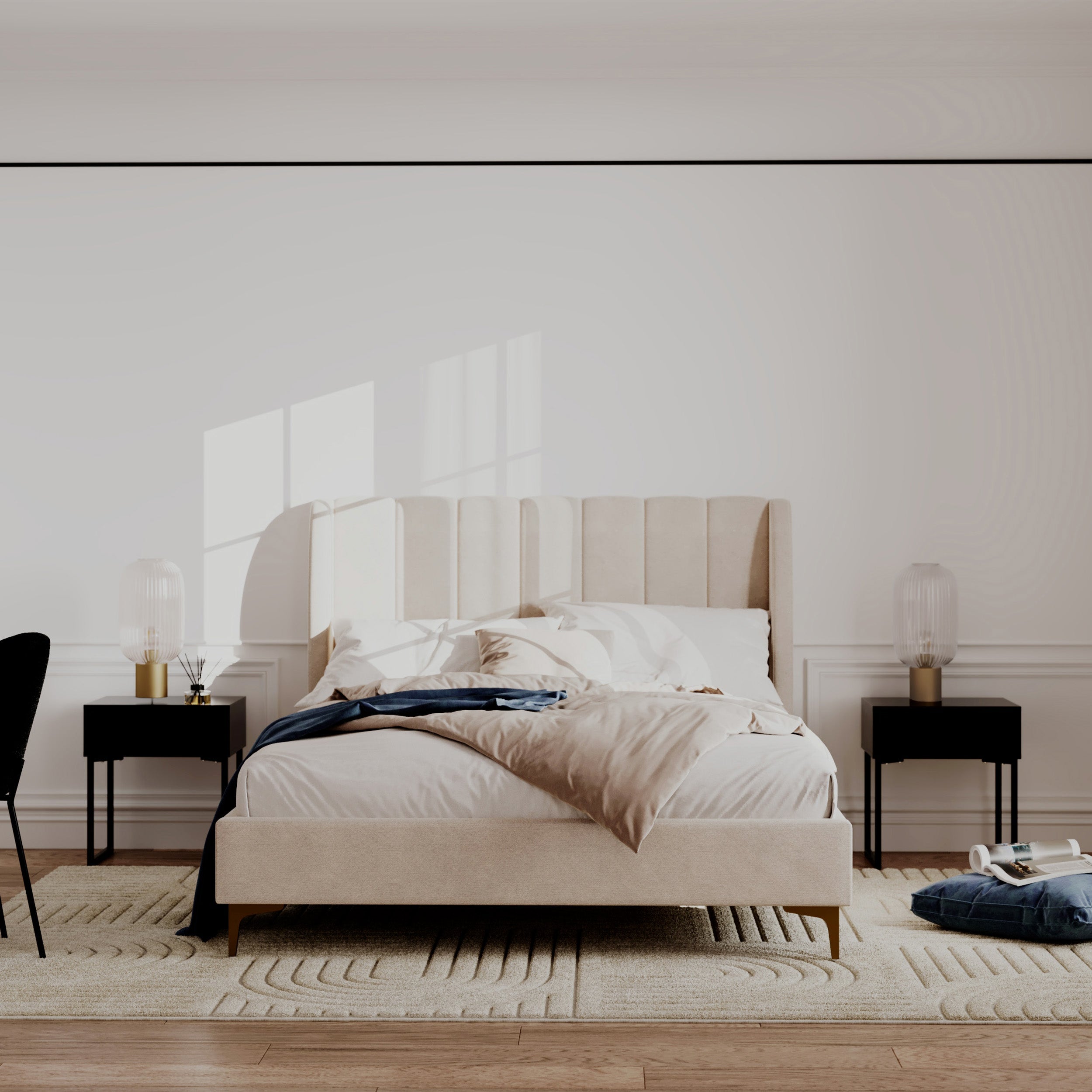 Koda - Double Bed In Beige Fabric And Gold Feet