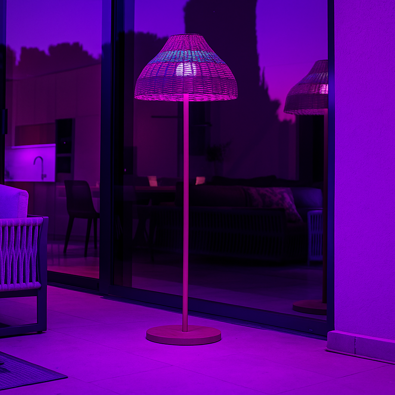 Elion - Wireless Floor Lamp - Polyrattan - Beige