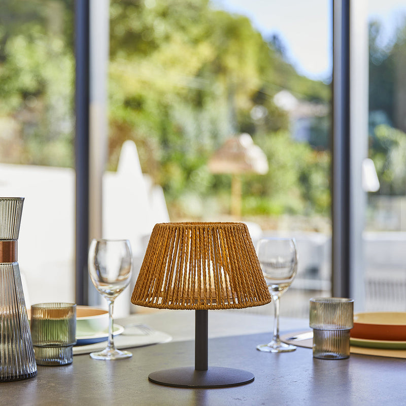 Raffy - Lampe De Table Sans Fil - Rotin - Beige