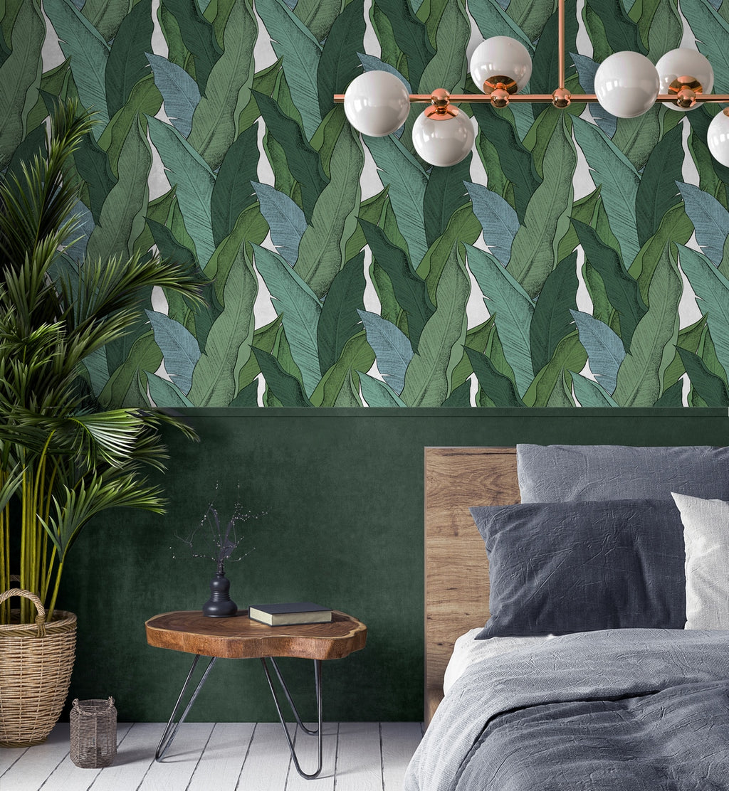 Rollo de Papel Pintado Leaf - Verde / Fondo Blanco