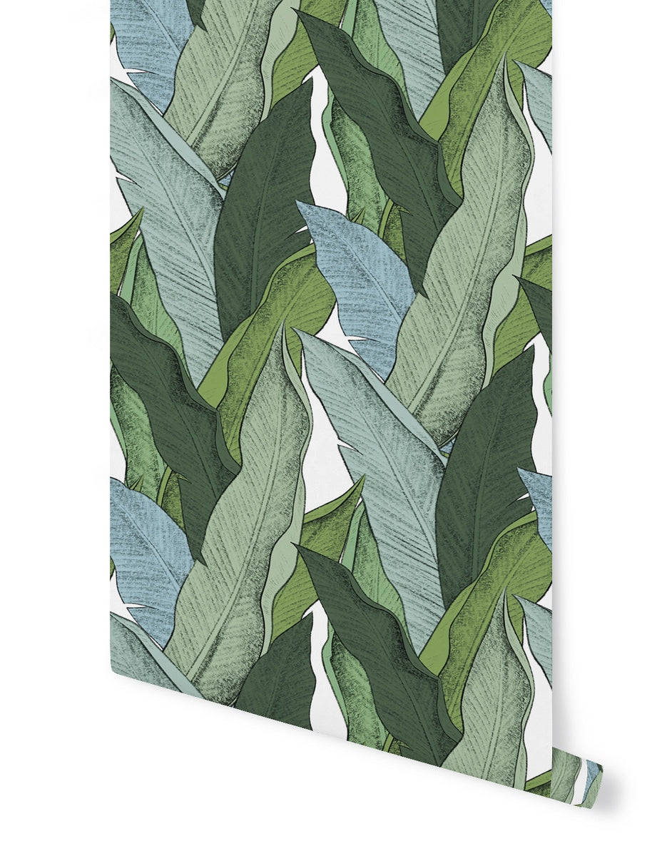 Rollo de Papel Pintado Leaf - Verde / Fondo Blanco
