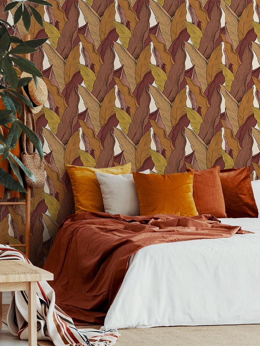 Rollo de papel pintado Leaf - Granate