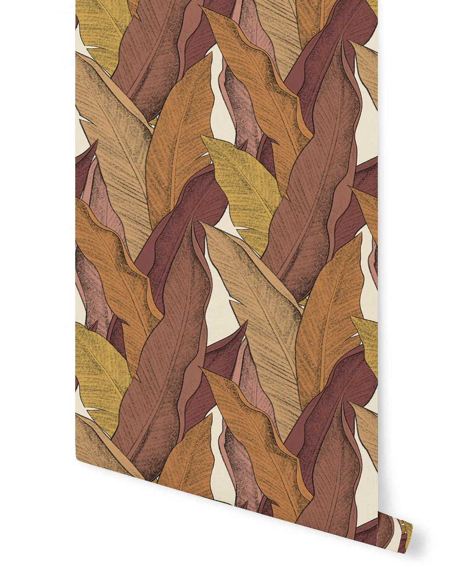 Rollo de papel pintado Leaf - Granate