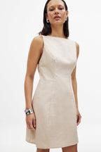 Robe Courte Ouverte Dans Le Dos En Lin Mélangé Beige