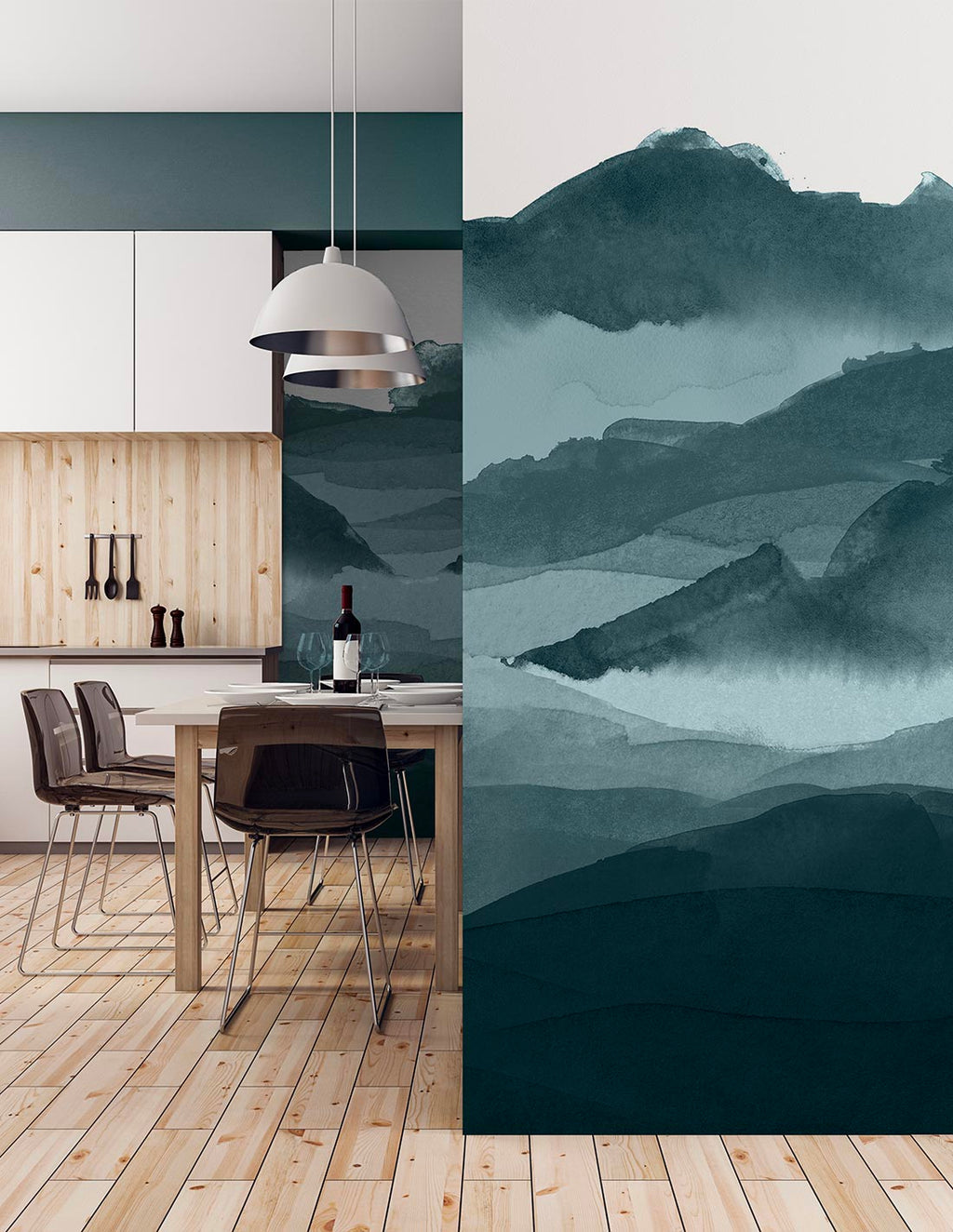 Mural Line Water - Bleu De Prusse