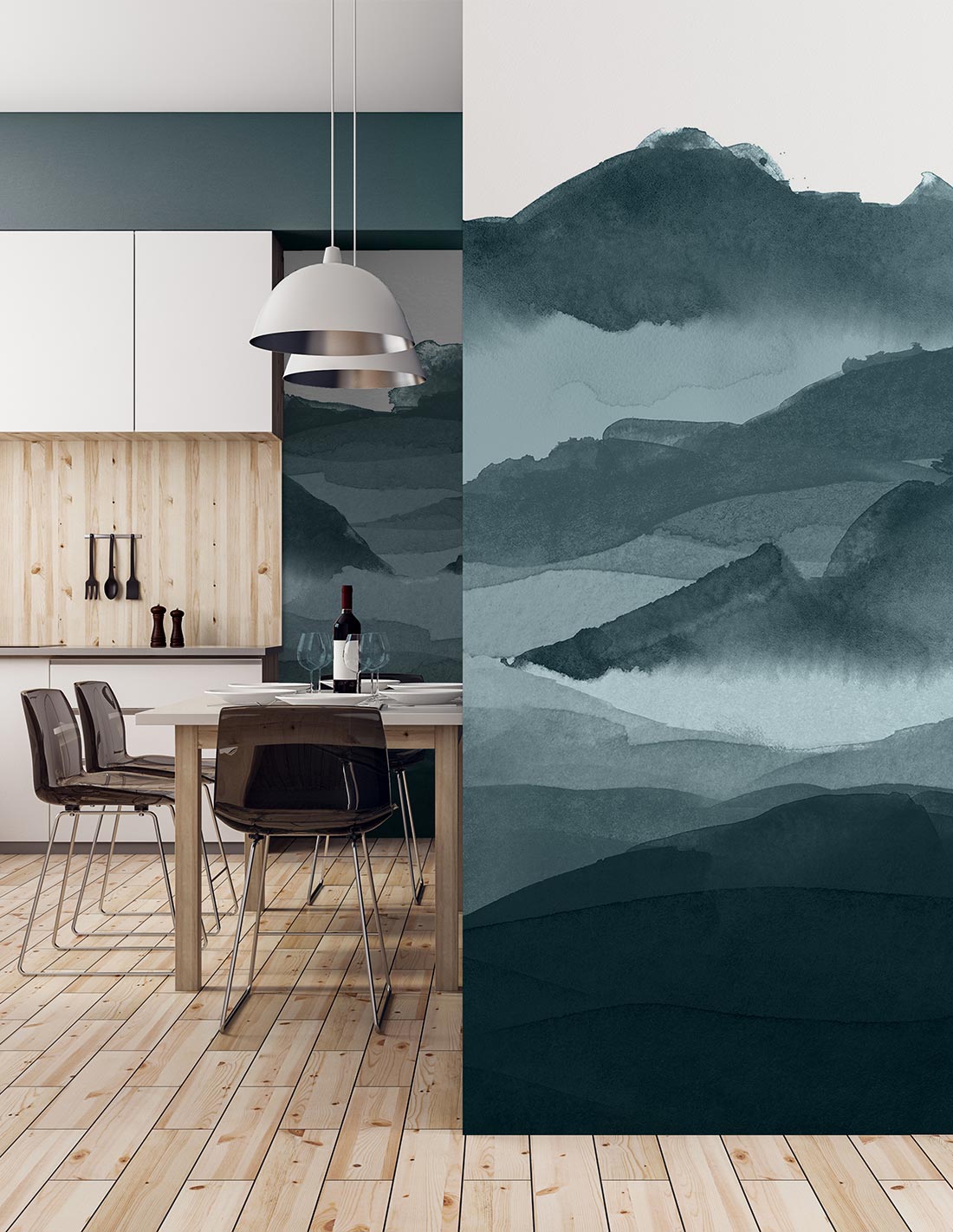 Mural Line Water - Bleu De Prusse