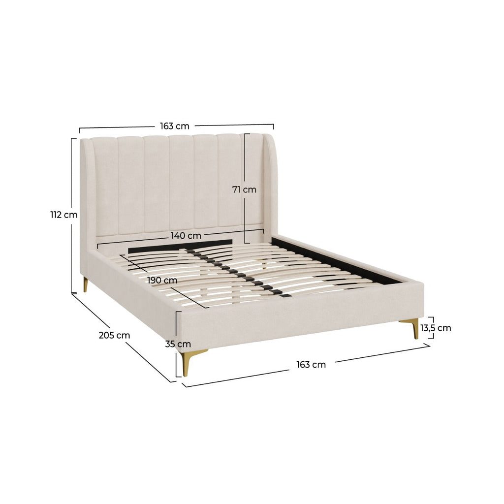 Koda - Double Bed In Beige Fabric And Gold Feet