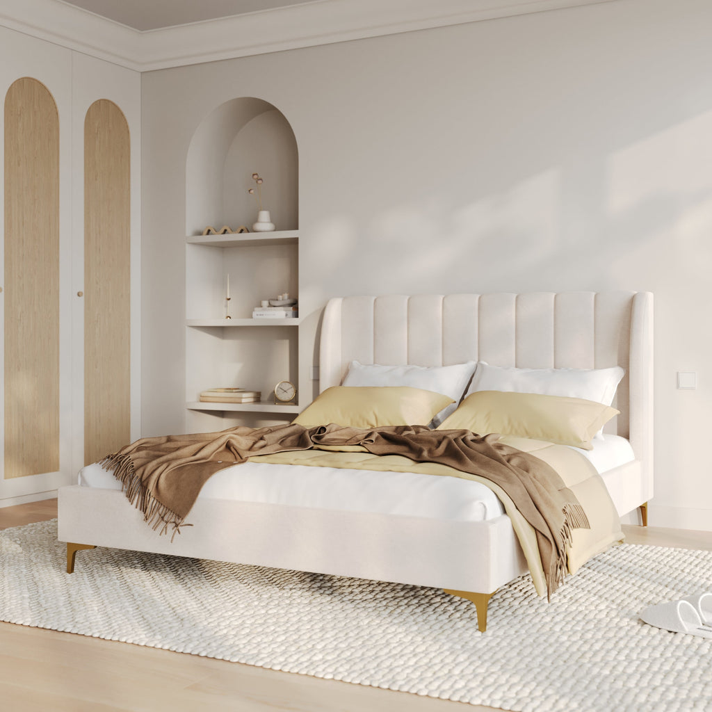 Koda - Double Bed In Beige Fabric And Gold Feet