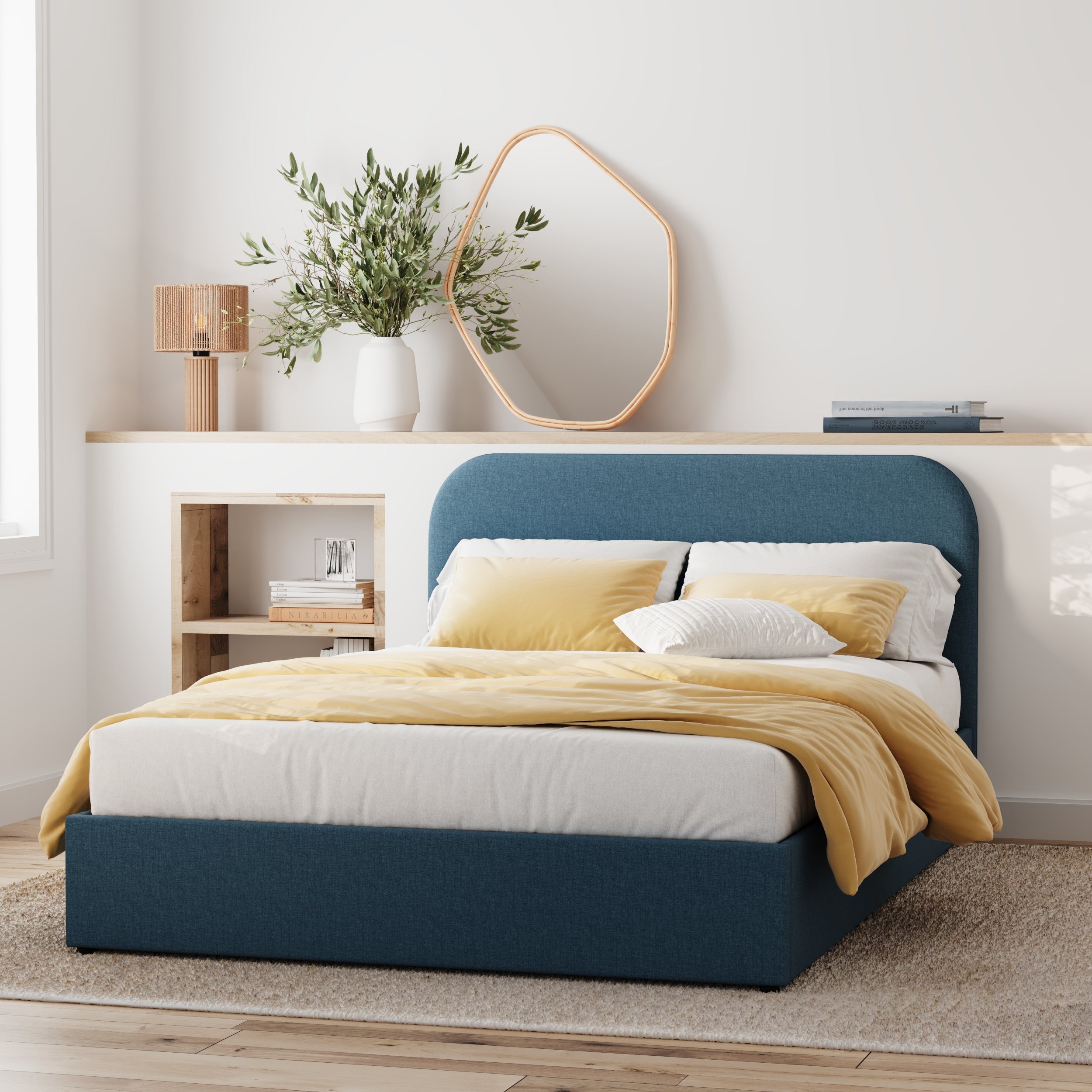 Tilly - Cama Doble Con Baúl De Tela Azul