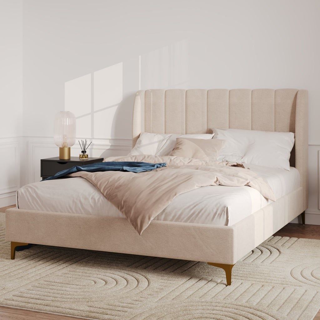 Koda - Double Bed In Beige Fabric And Gold Feet