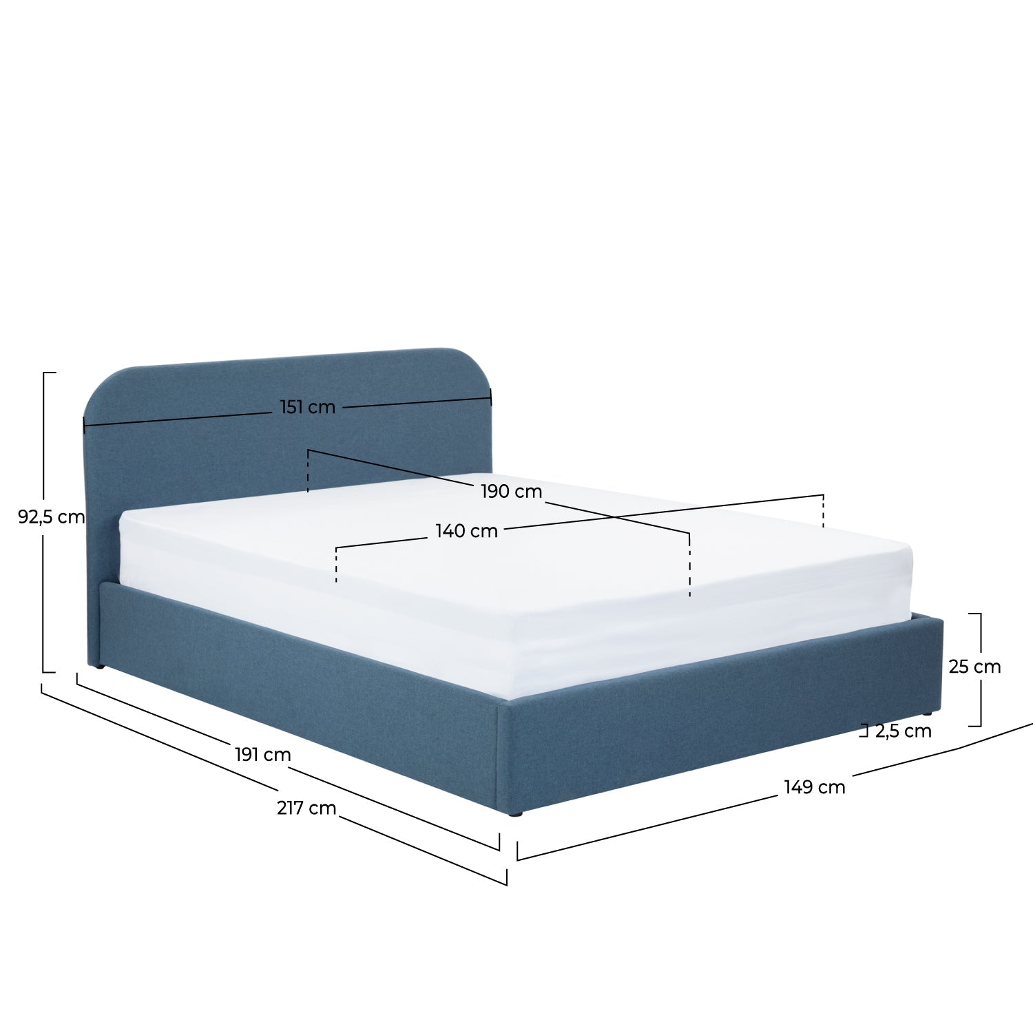Tilly - Cama Doble Con Baúl De Tela Azul