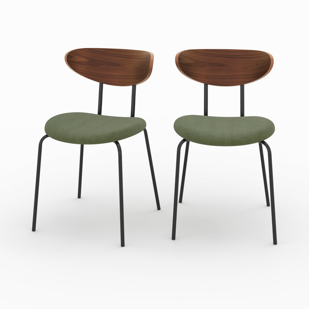 Jade - Set of 2 Chairs in Khaki Green Corduroy and Walnut Back