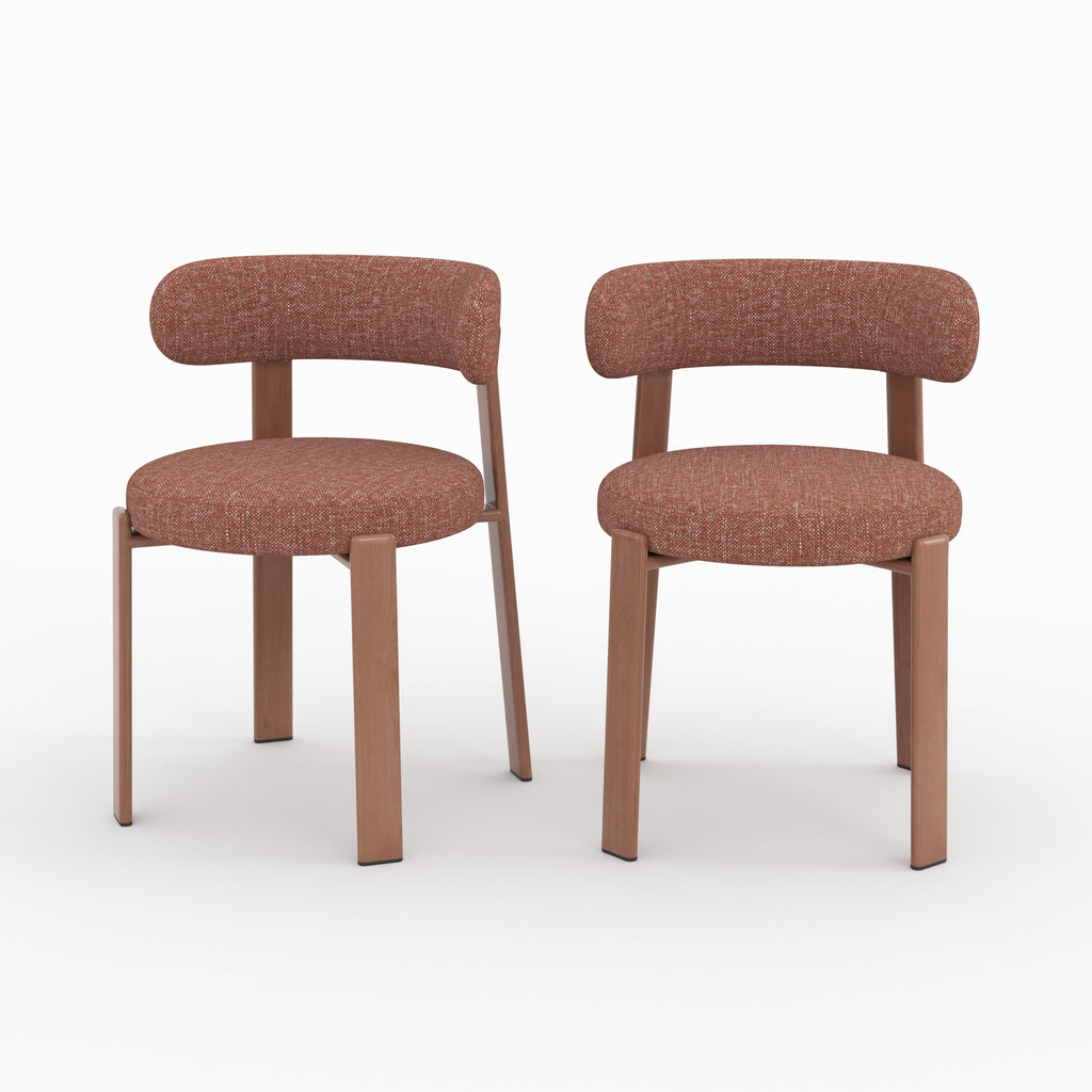 Aura - Lot De 2 Chaises En Tissu Texturé Brun Canelle, Pieds En Métal