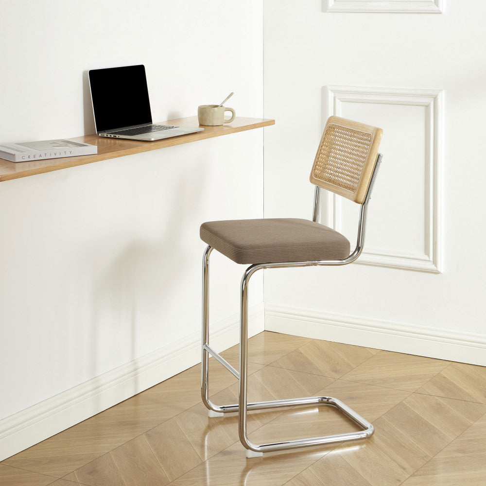 Skana - Set of 2 Bar Stools - Corduroy Chrome Legs - Taupe