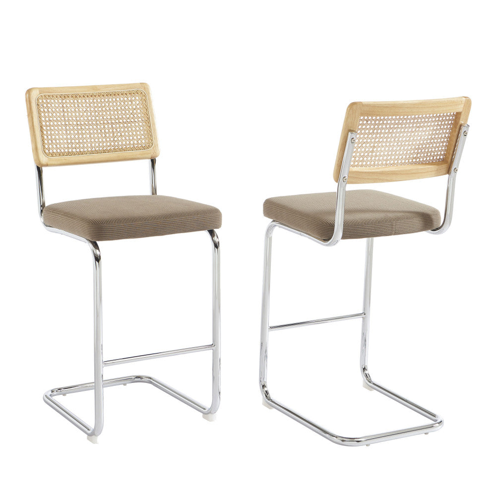 Skana - Set of 2 Bar Stools - Corduroy Chrome Legs - Taupe