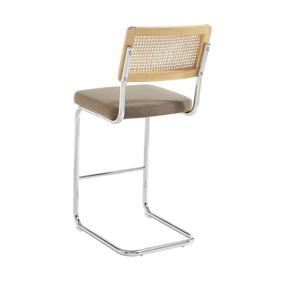 Skana - Set of 2 Bar Stools - Corduroy Chrome Legs - Taupe