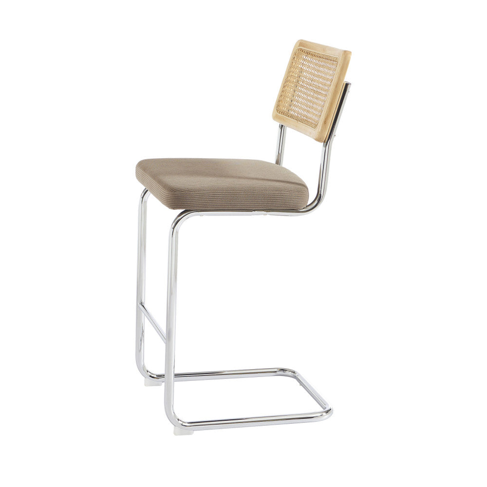 Skana - Set of 2 Bar Stools - Corduroy Chrome Legs - Taupe