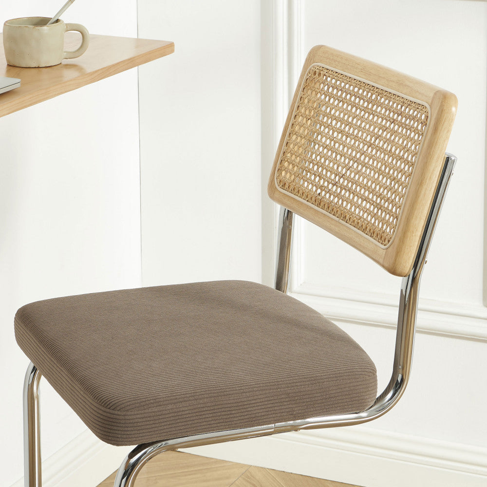 Skana - Set of 2 Bar Stools - Corduroy Chrome Legs - Taupe